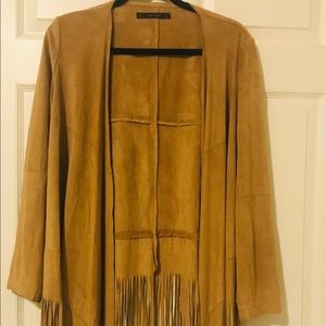 Zara Boho Faux Suede Jacket with Fringe